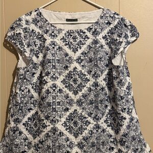 ADRIANNA PAPELL Plus Size Women 2X % 100 cotton Print‎ Eyelet  cap sleeve Top